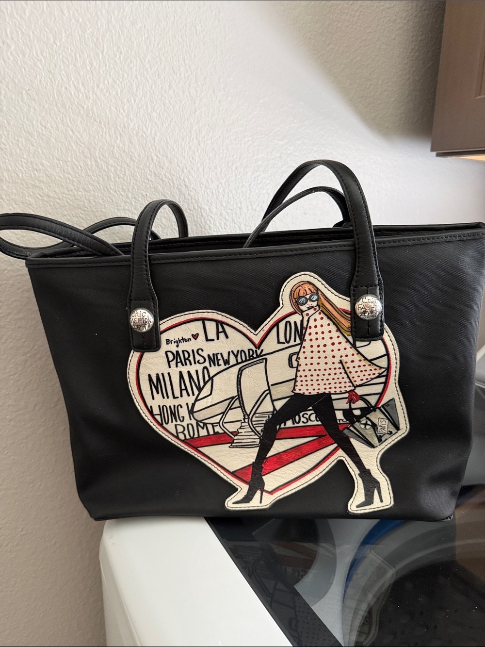 Brighton Black Tote with Heart Travel Patch